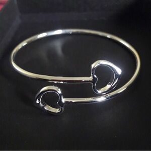 Sterling Silver Heart Open Bangle Bracelet